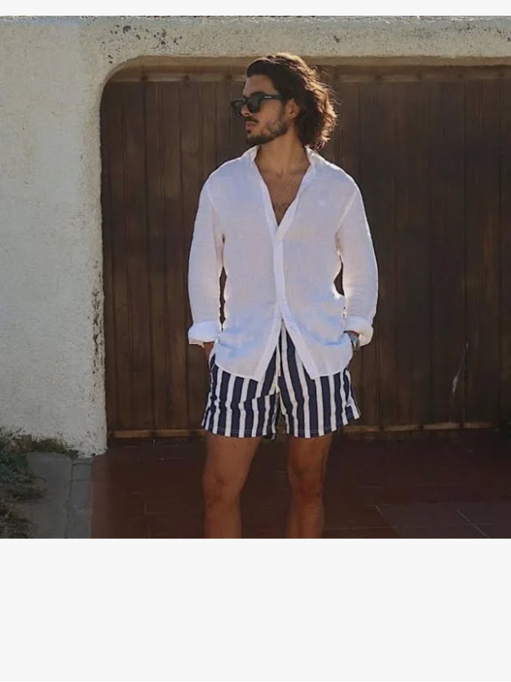 azul Siete Men's Navy and White Striped Swim Shorts